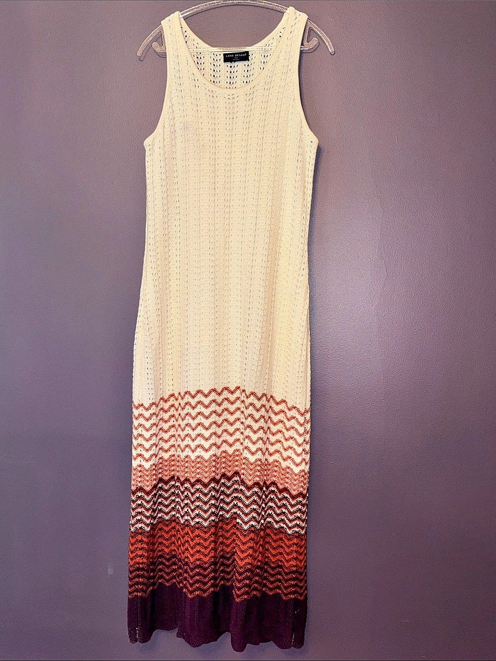 Lane Bryant Color Block Knit Maxi Dress Cream, Brown and Burgundy Size 14/16
